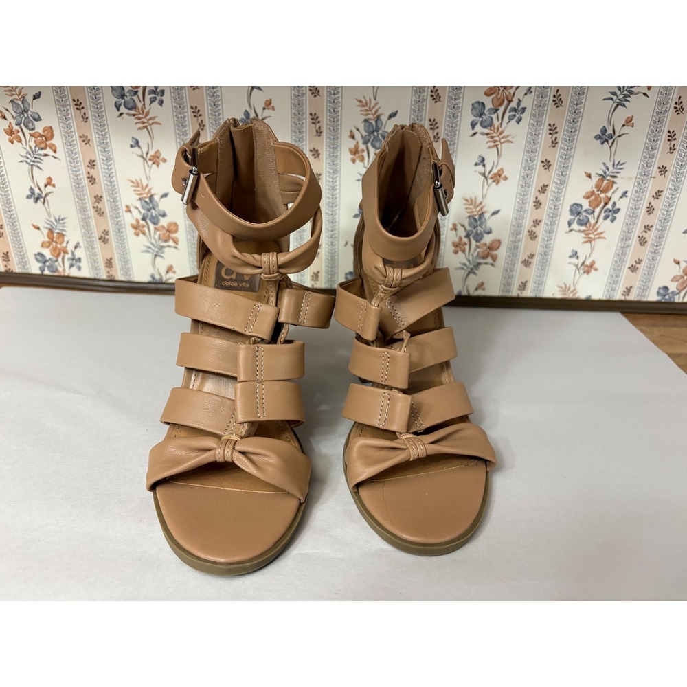 DV‎ Dolce Vita Billy Tan Gladiator Bow Block Heel Sandals Women 6.5 Strappy Zip